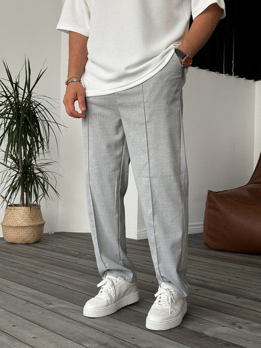 Gray Stitched Loose Fit Fabric Trousers