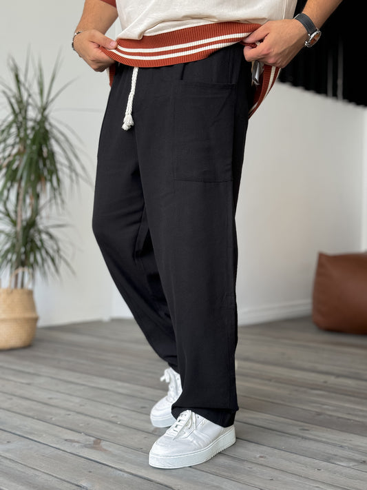 Black Front Pocket Stitched Trousers