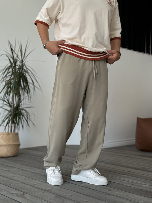 Khaki Tencel Fabric Baggy Trousers