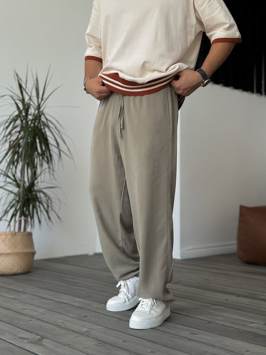 Khaki Tencel Fabric Baggy Trousers