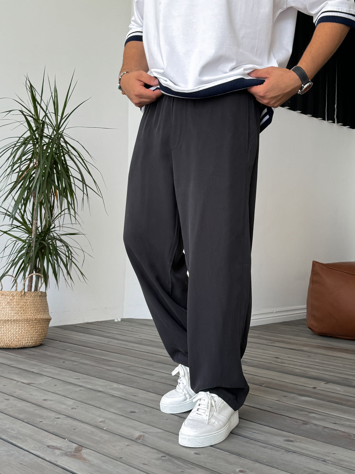 Black Tencel Fabric Baggy Trousers