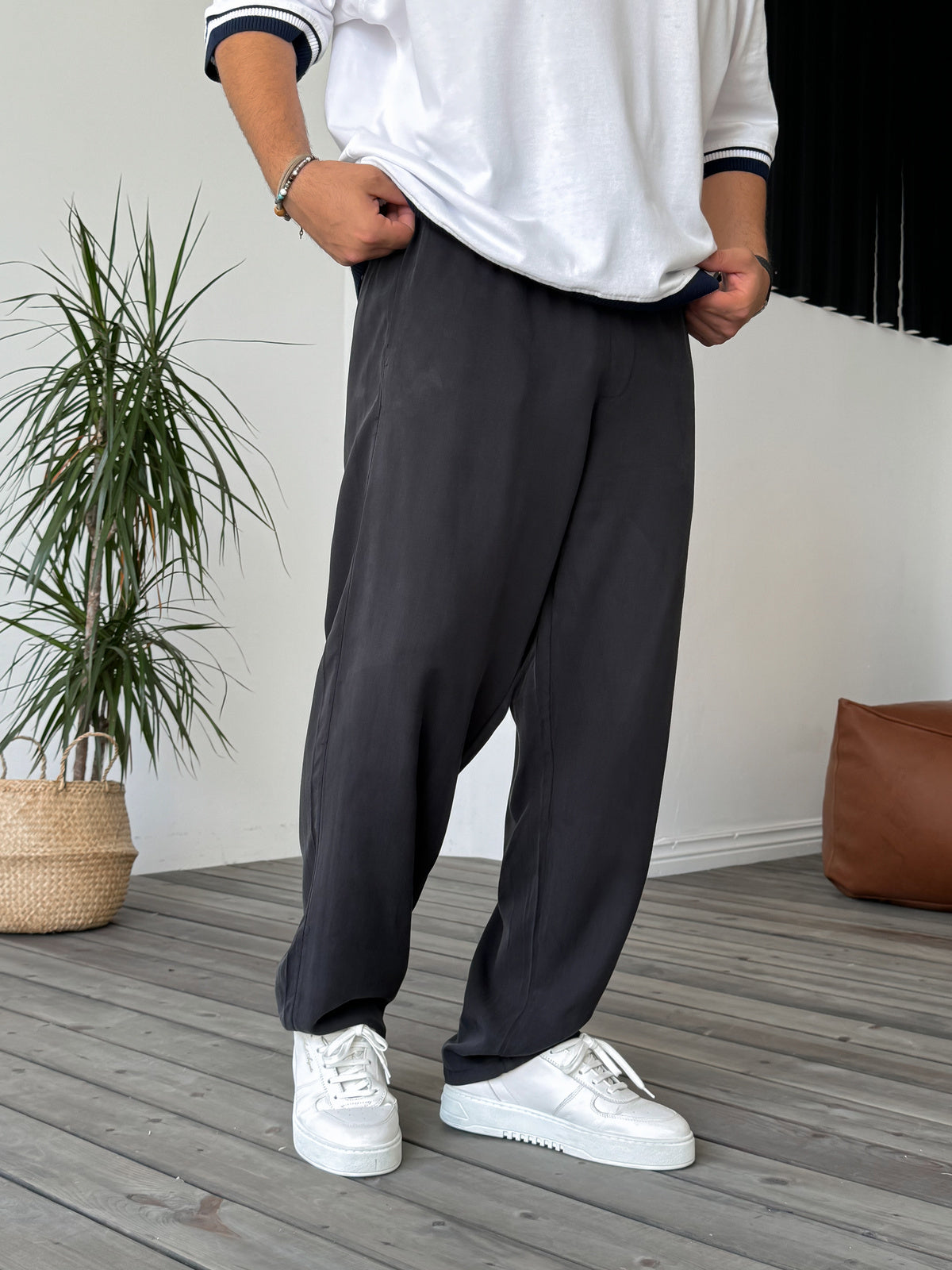 Black Tencel Fabric Baggy Trousers