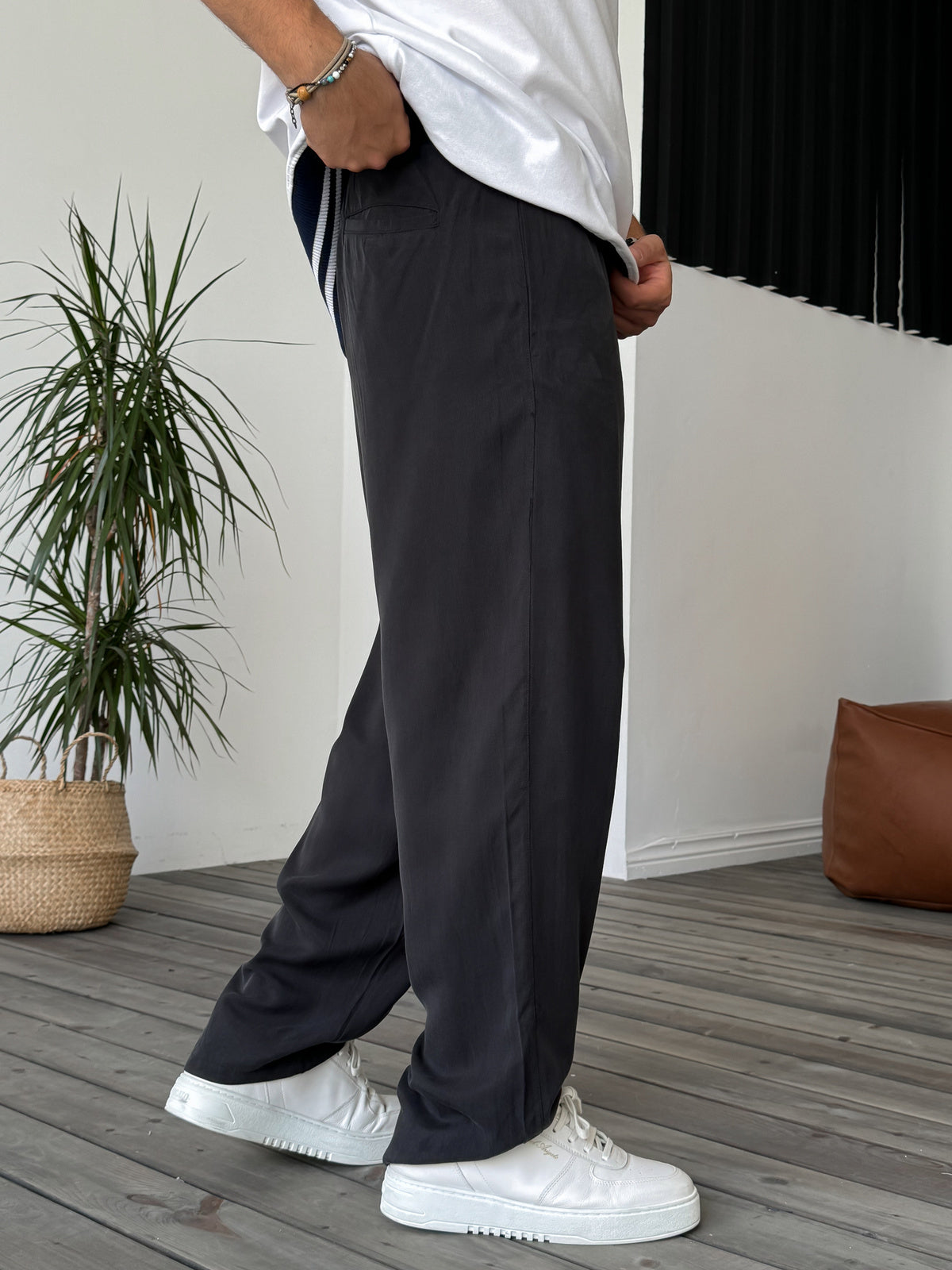 Black Tencel Fabric Baggy Trousers