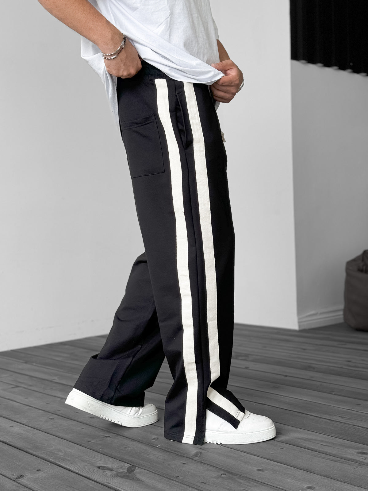 Black Striped Slit Tracksuit