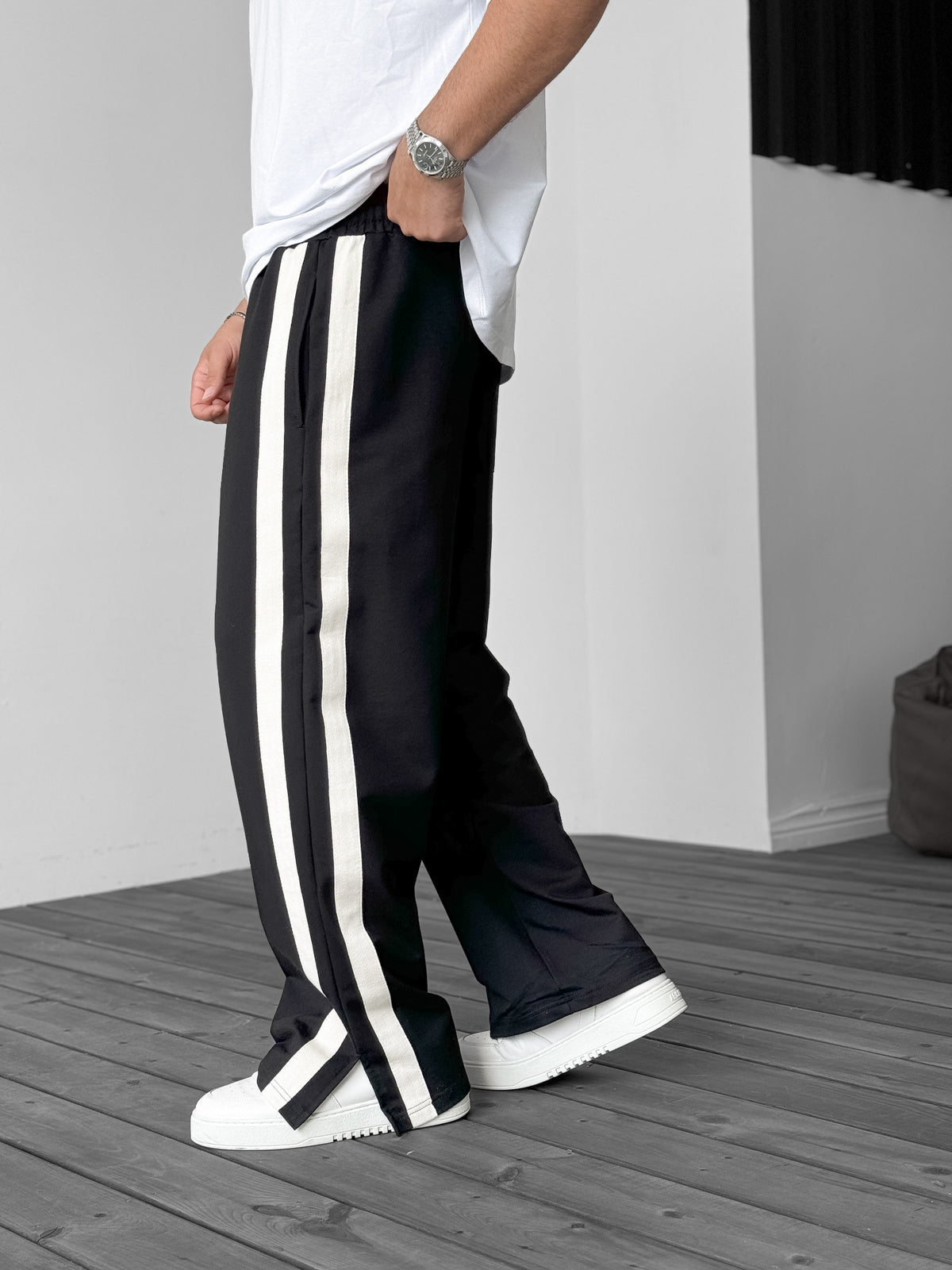 Black Striped Slit Tracksuit