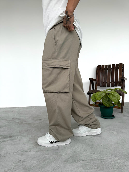 Dark Beige Loose Fit Cargo Pants