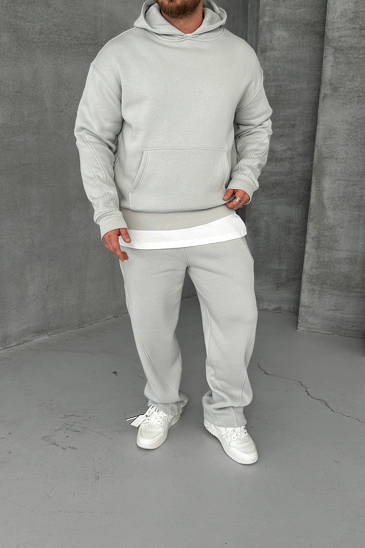 OVERSIZED STITCH DETAIL HOODED SET • GREY