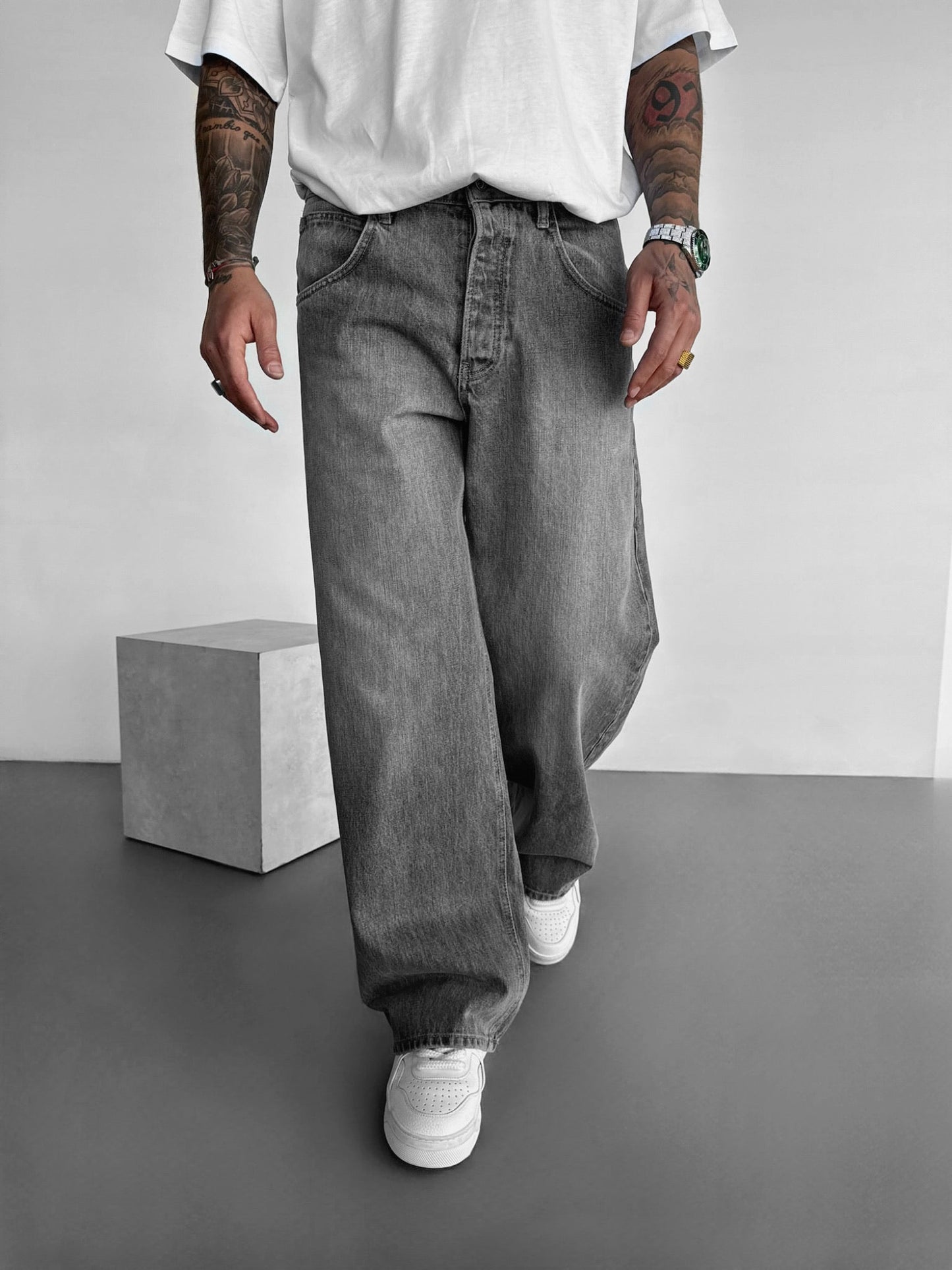 Grey Washed Baggy Jeans