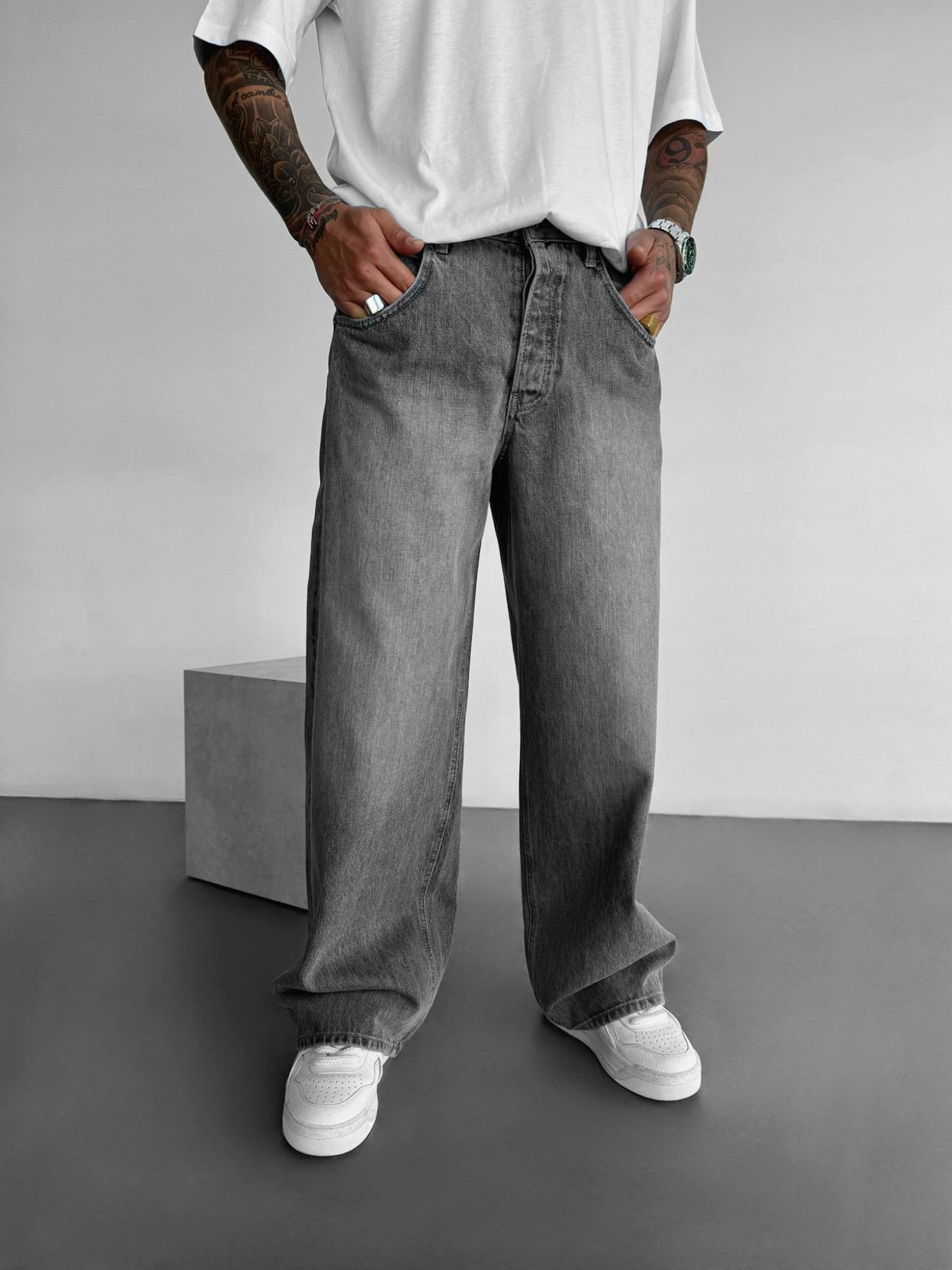 Grey Washed Baggy Jeans