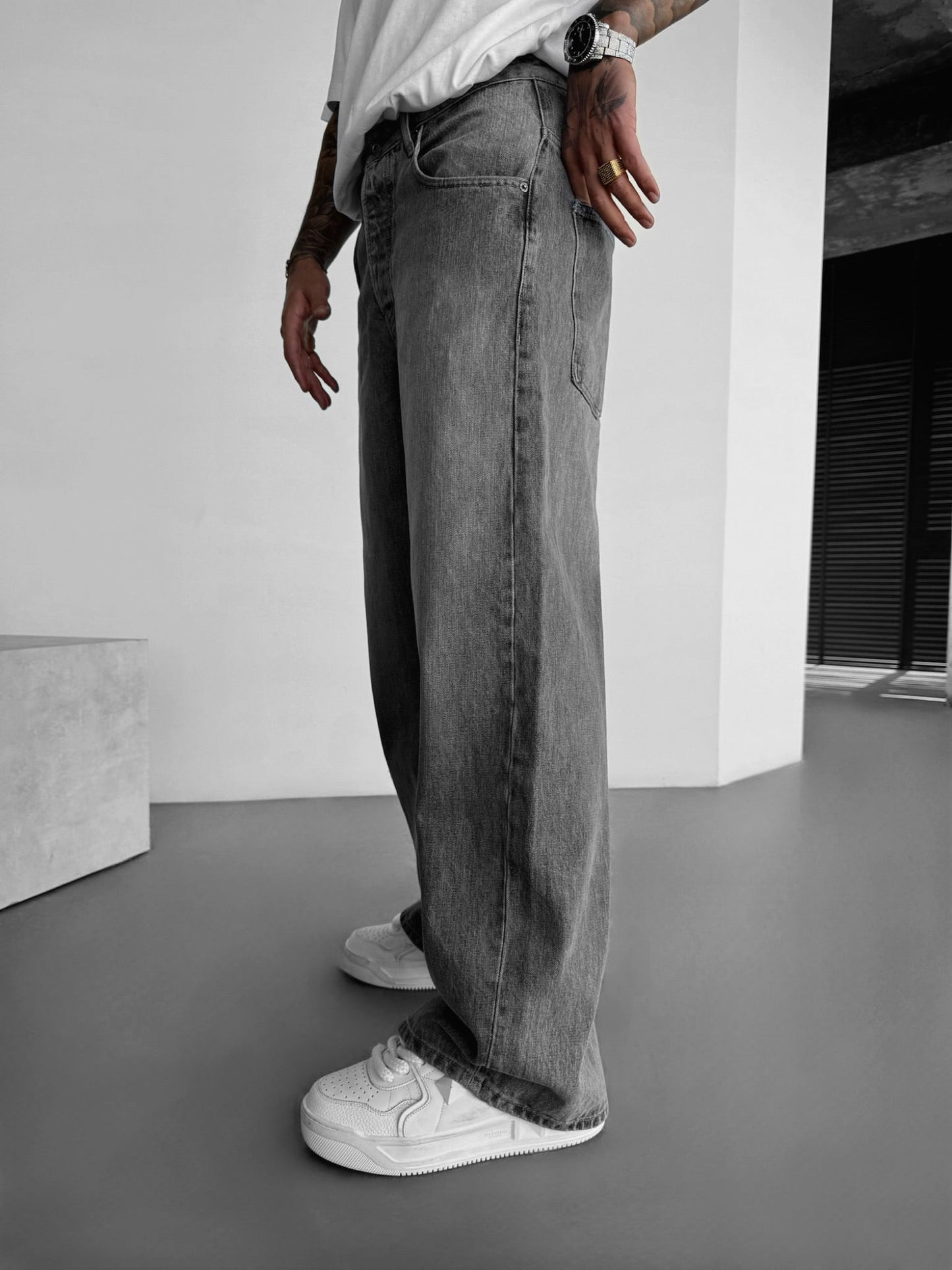 Grey Washed Baggy Jeans