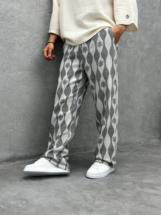 ETHNIC PATTERNED LINEN TROUSERS | GREY