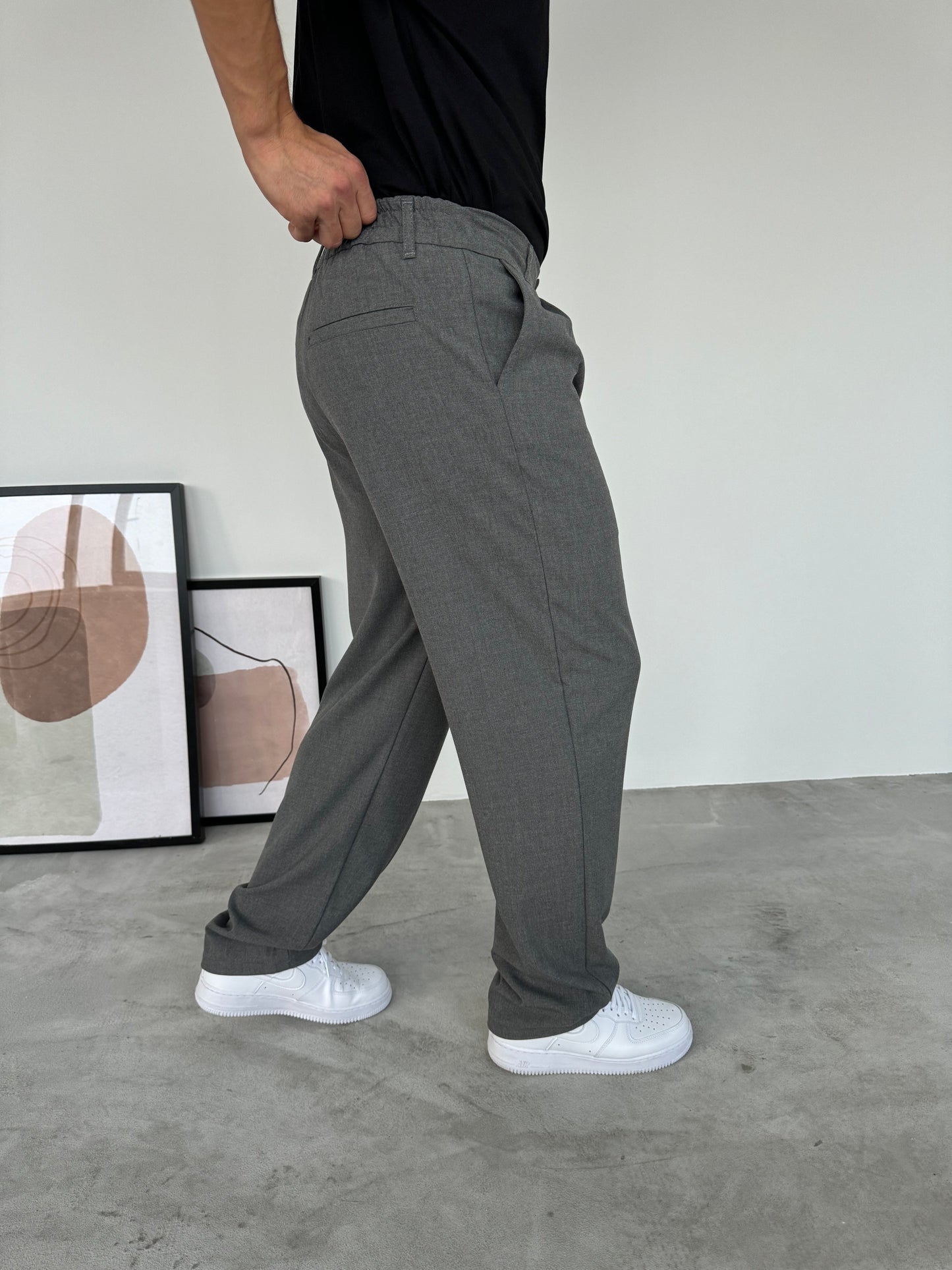 Dark Gray Loose Patterned Fabric Trousers