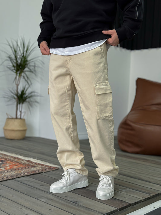 Beige Cargo Trousers