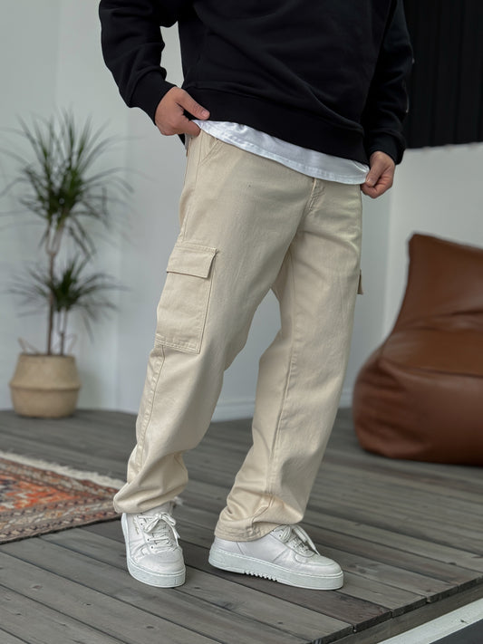 Beige Cargo Trousers