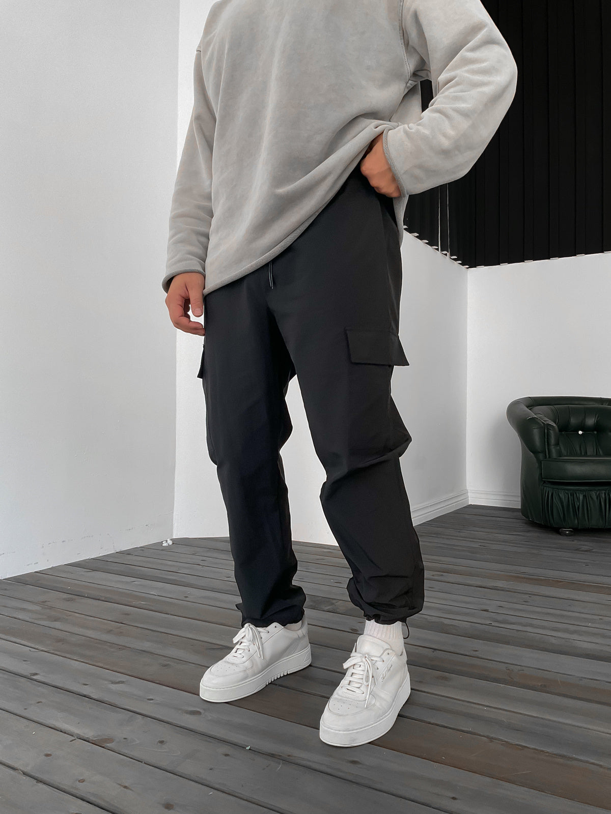 Black Stopper Parachute Cargo Pants