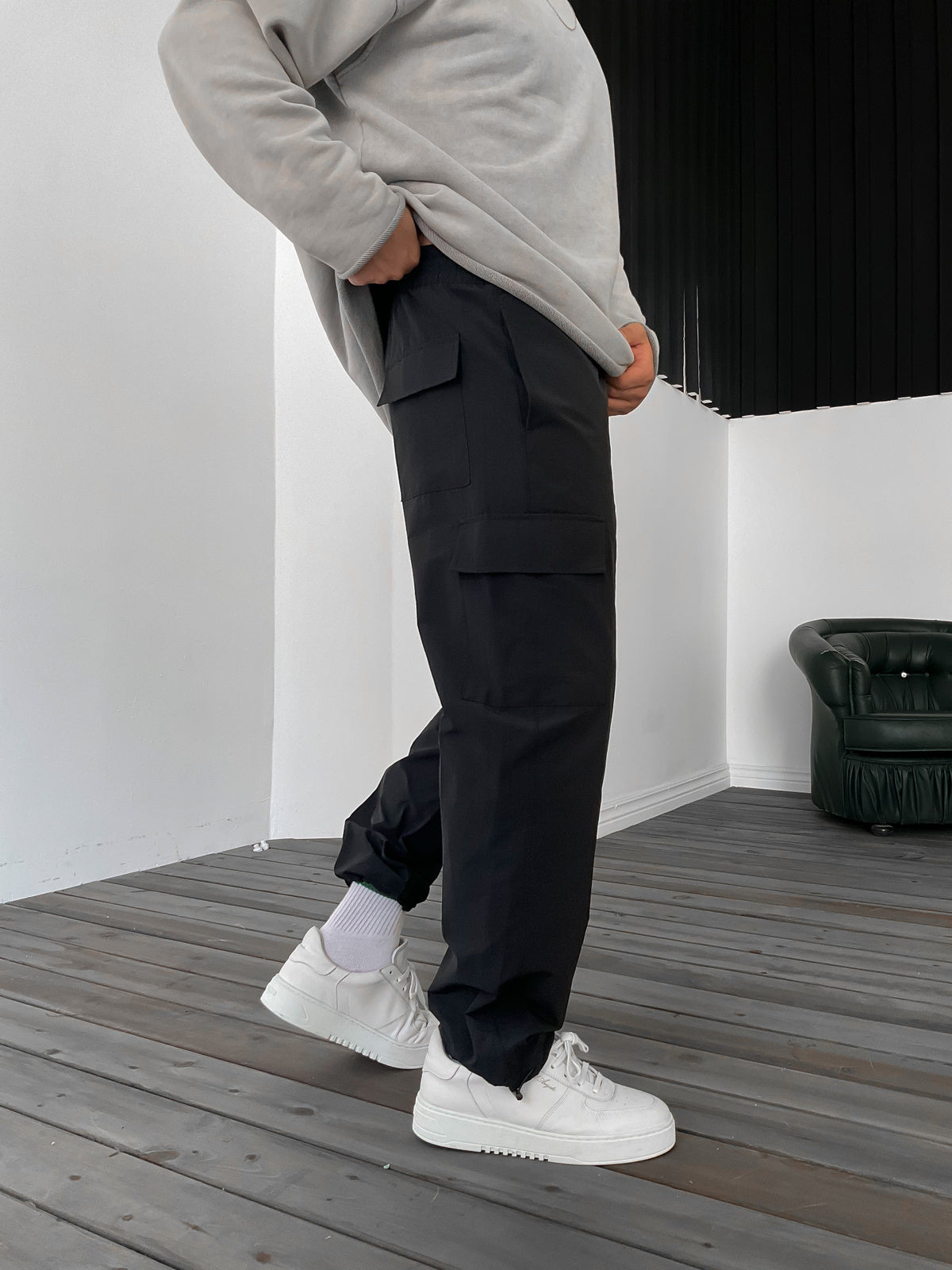 Black Stopper Parachute Cargo Pants