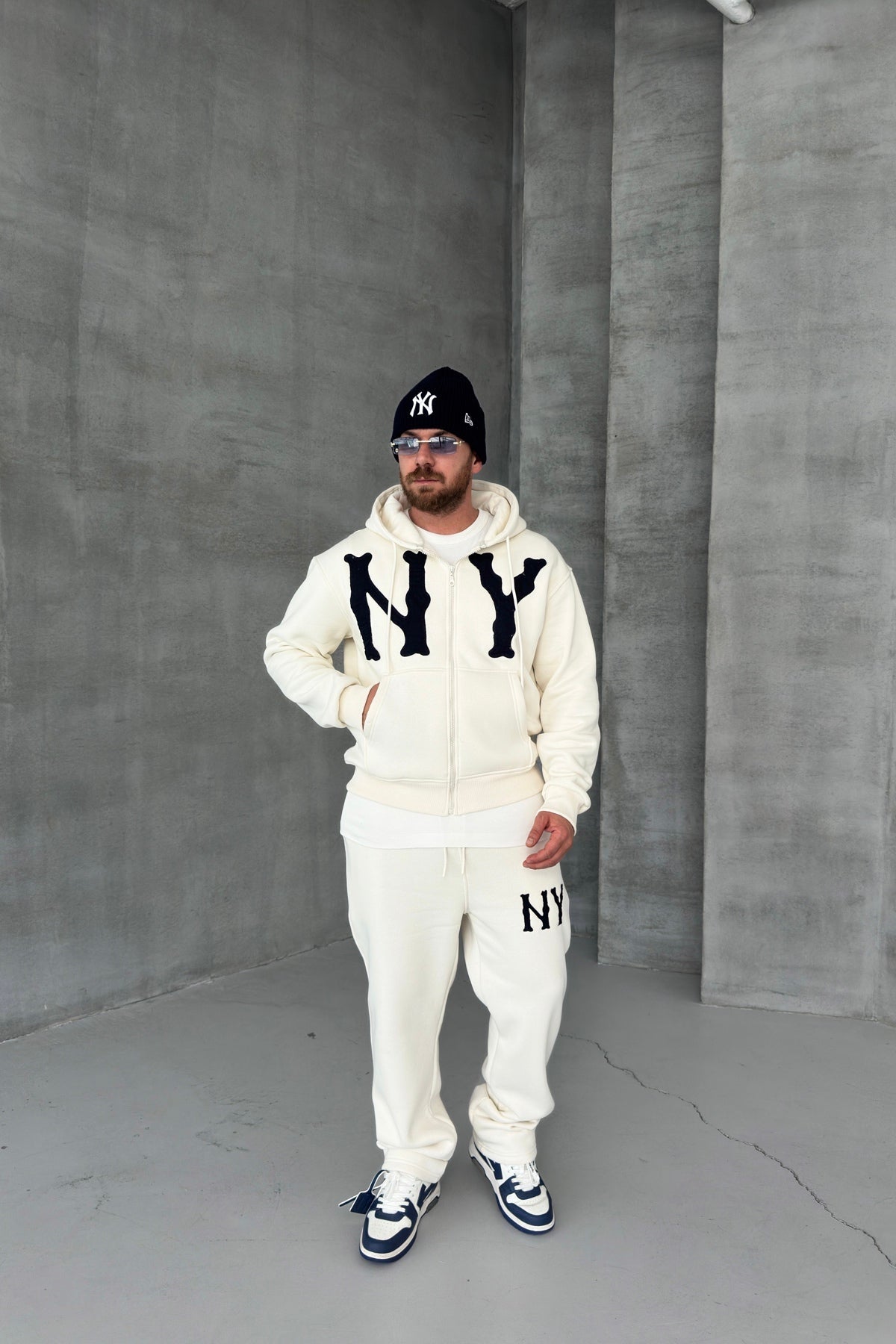 OVERSIZED THREE THREAD NY EMBROIDERED TRACKSUIT • CREAM