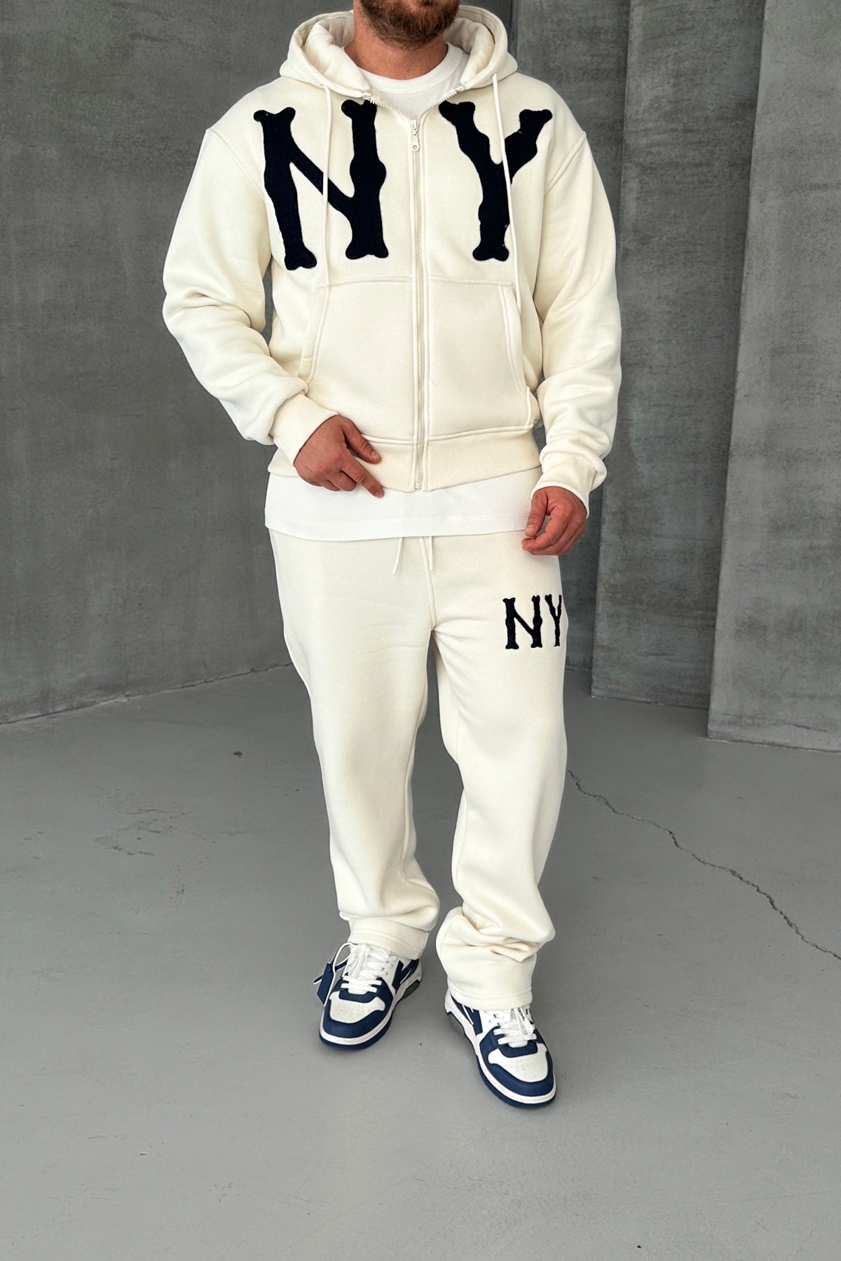 OVERSIZED THREE THREAD NY EMBROIDERED TRACKSUIT • CREAM