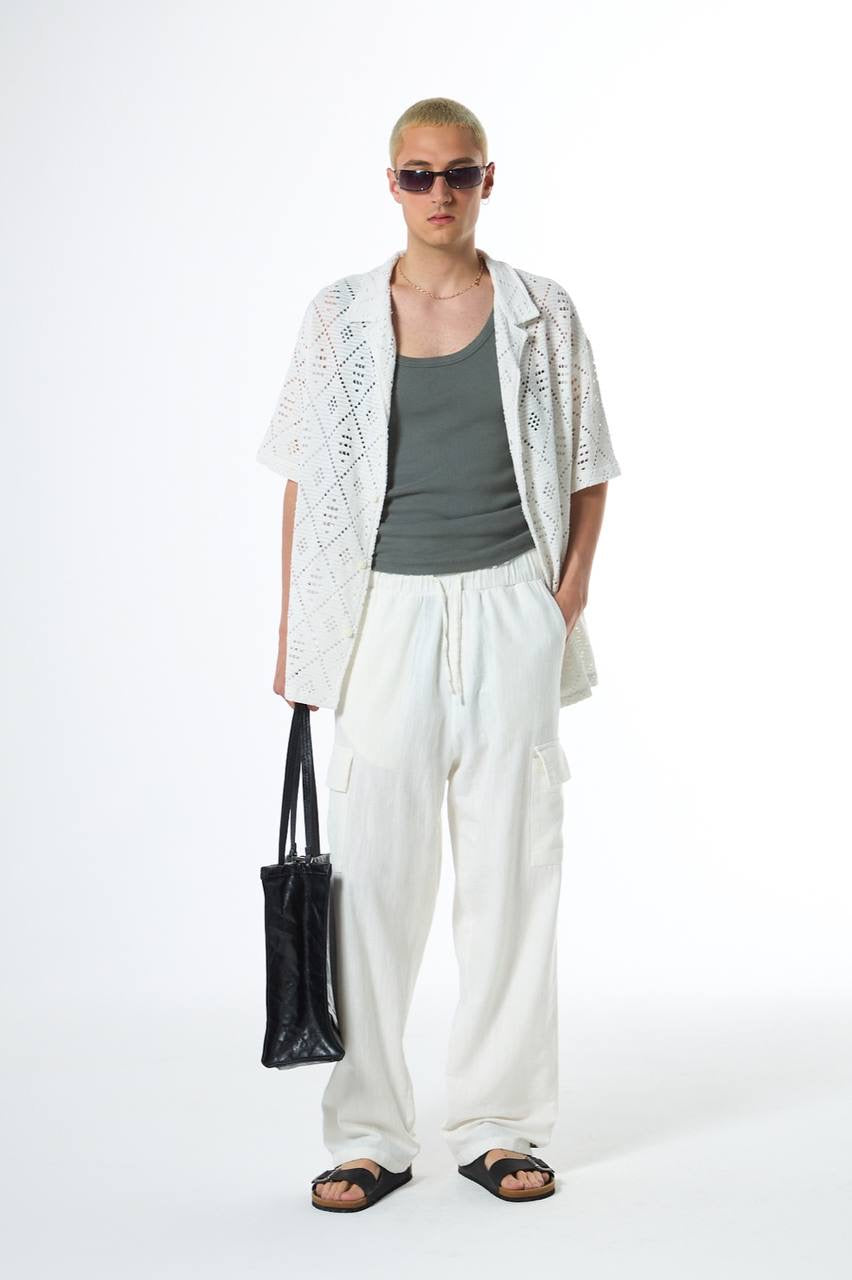 Linen Cargo Pants White