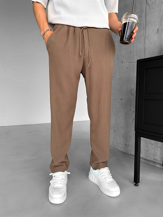 Brown Ribbed Tube Leg Trousers