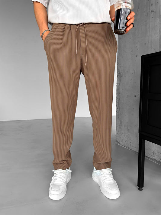 Brown Ribbed Tube Leg Trousers