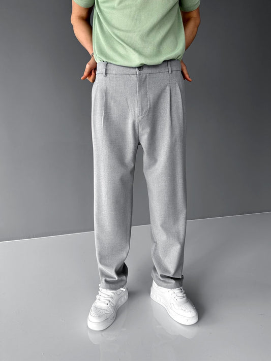 Loose Gray Pleated Comfortable Trousers