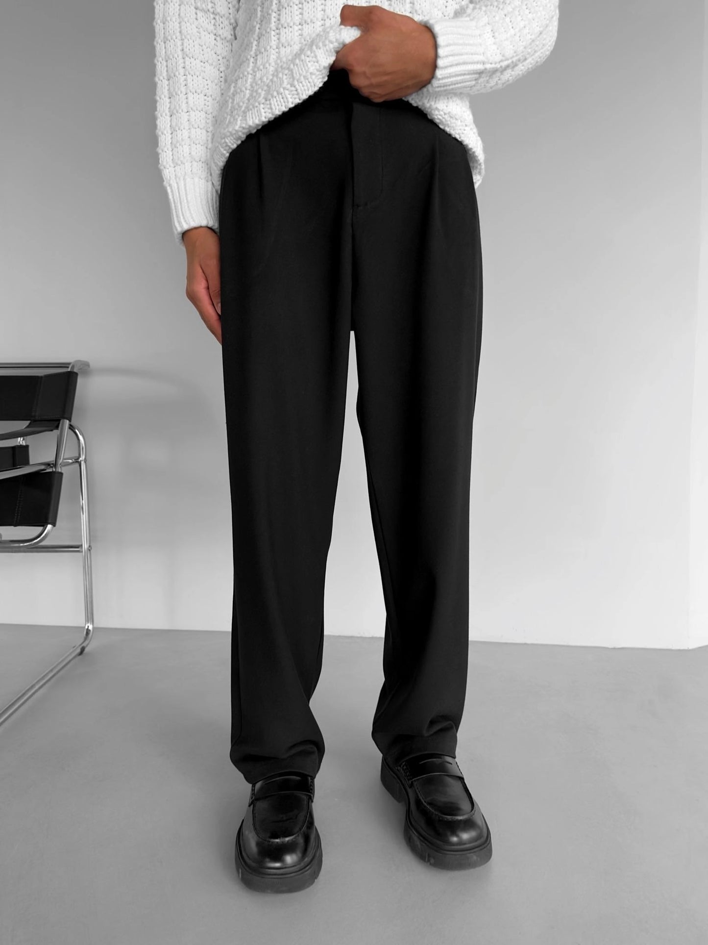 Black Loose Patterned Fabric Trousers