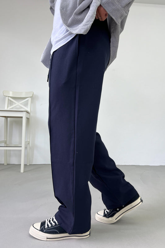 Navy Blue Lined Detailed Trousers