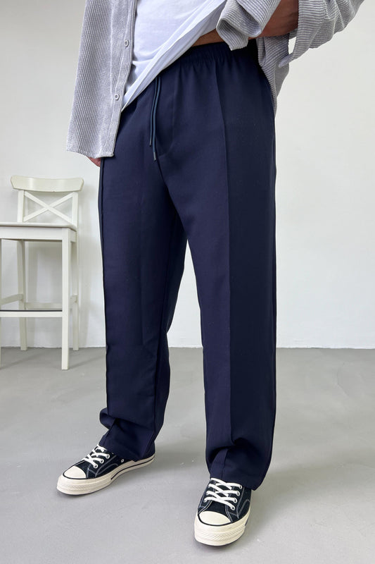 Navy Blue Lined Detailed Trousers