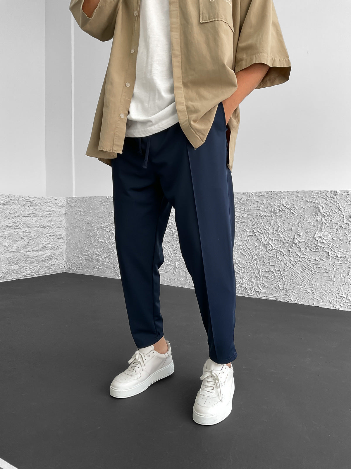 Navy Blue Stitched Comfortable Fit Trousers