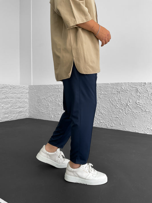 Navy Blue Stitched Comfortable Fit Trousers