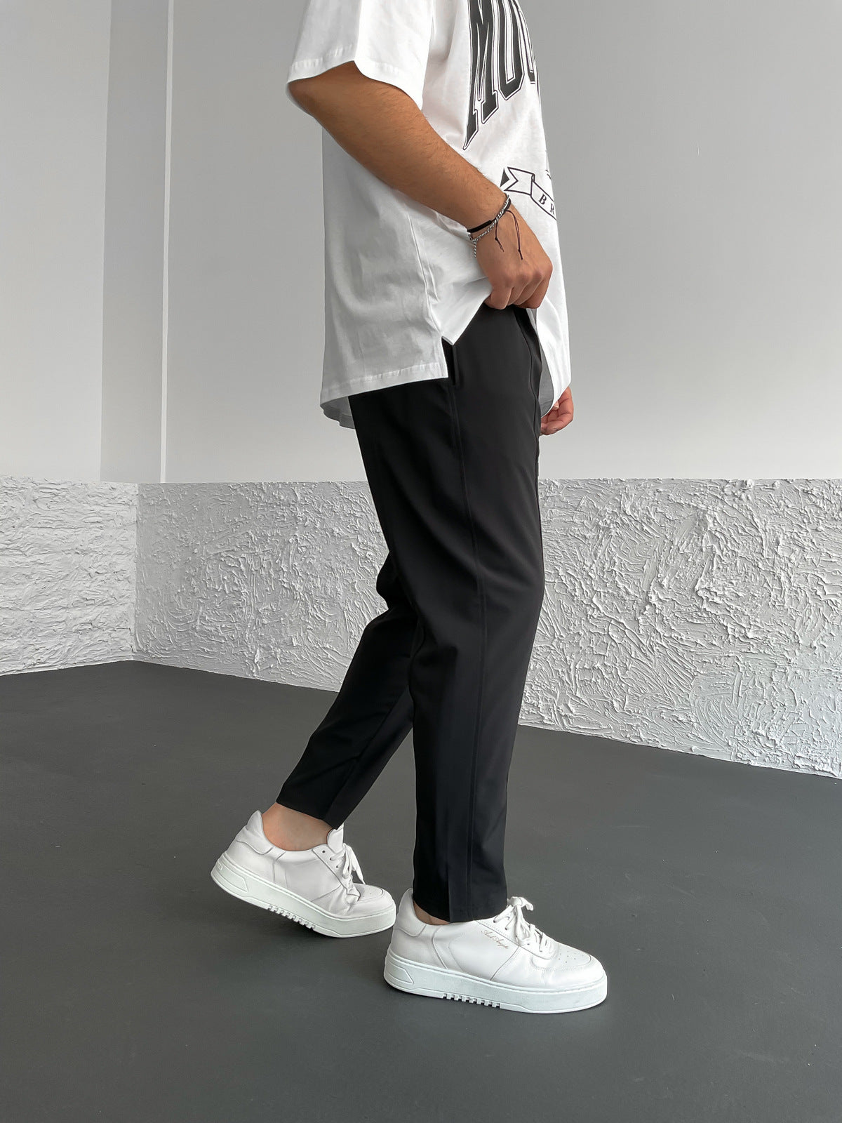 Black Front Stitched Basic Trousers