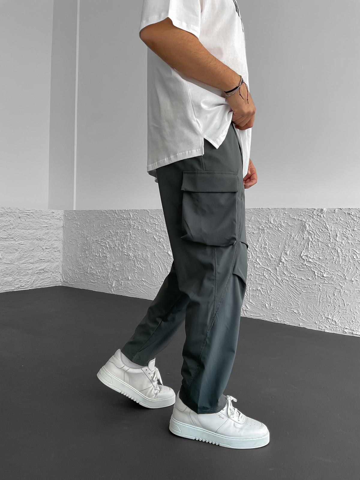 Smoked Cross Stitched Parachute Cargo Pants