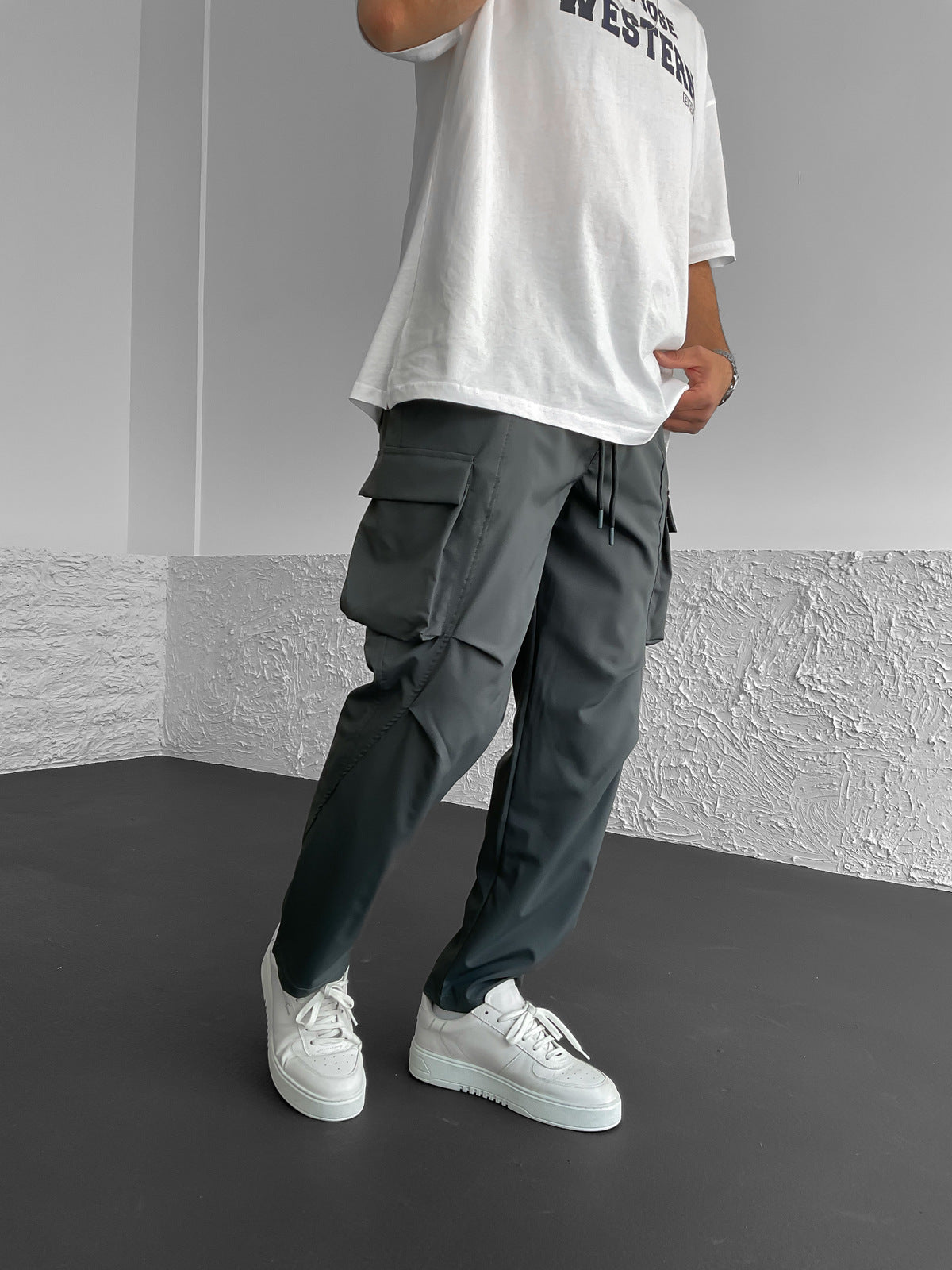 Smoked Cross Stitched Parachute Cargo Pants