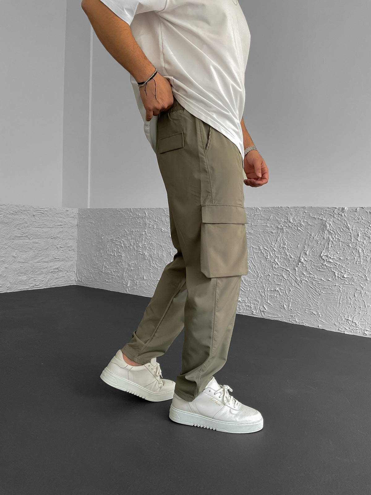 Khaki Stitched Parachute Cargo Pants