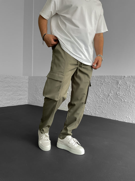 Khaki Stitched Parachute Cargo Pants