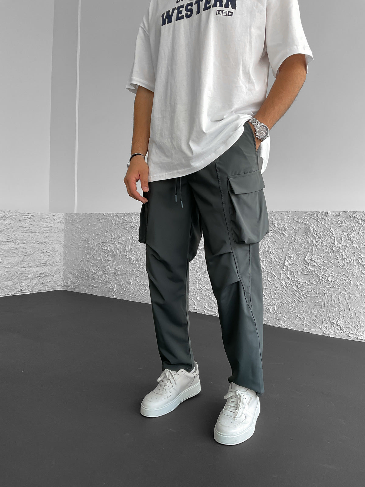 Smoked Cross Stitched Parachute Cargo Pants